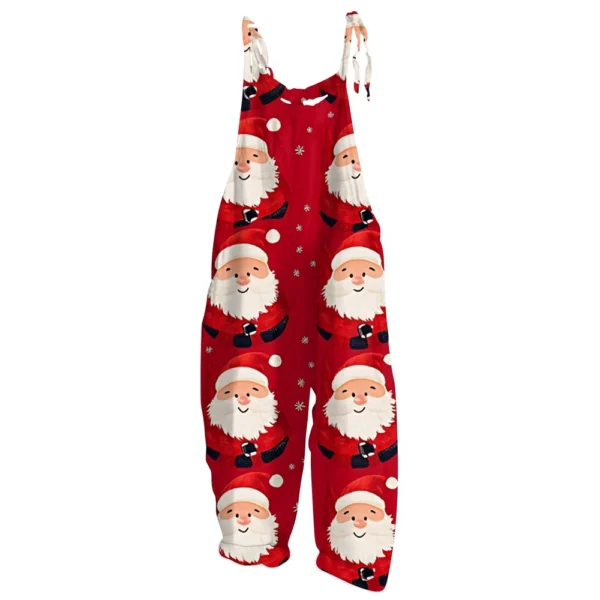 Women's Loose Print Casual Christmas Vintage Jumpsuit Shoulder Strap - Image 3