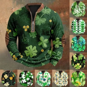 Men's St. Patrick's Day Vintage Casual Zip Sweatshirt Outdoor Casual Top