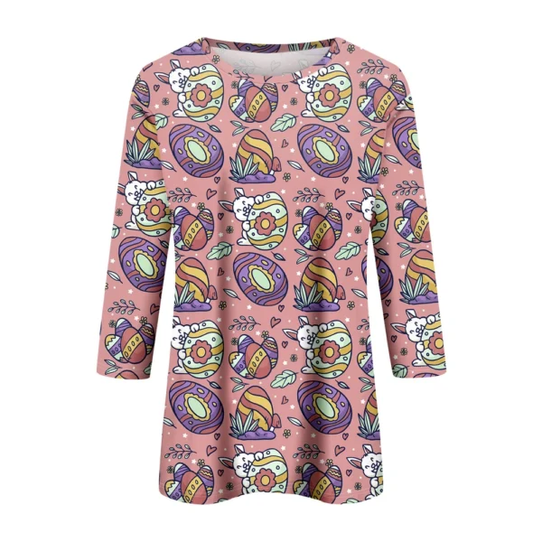 Women's Tops 3/4 Sleeve Casual Fashion Plus Size Basic Easter Printed Pullover - Image 10
