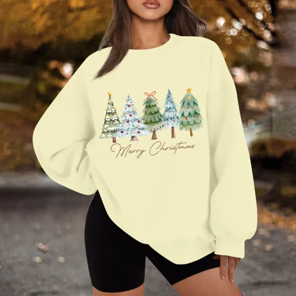 Women's Casual Fashion Long Sleeve Christmas Print Round Neck Sweatshirt Top - Image 12