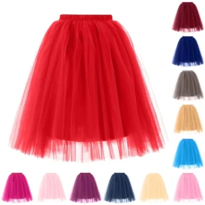Women's Fashion Solid Color Half Skirt Party Ballet Puff Skirt Five Layer Mesh