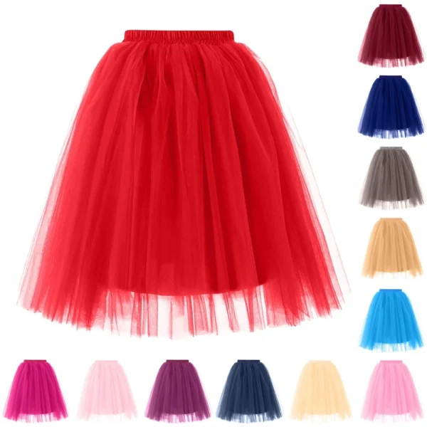 Women's Fashion Solid Color Half Skirt Party Ballet Puff Skirt Five Layer Mesh