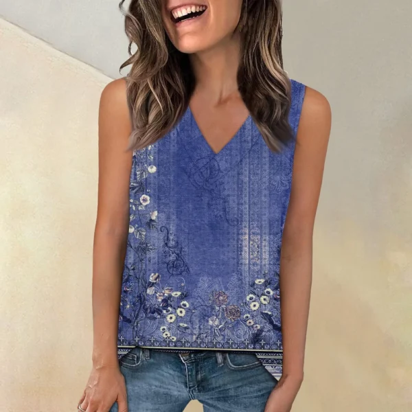 Tank Top Women Casual Printed Soft Summer V Neck Sleeveless Tops - Image 19