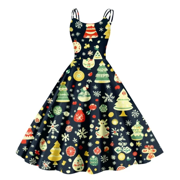 Women's Christmas Snowflake Print Sexy Slim Off Shoulder Punk Retro Dress - Image 28