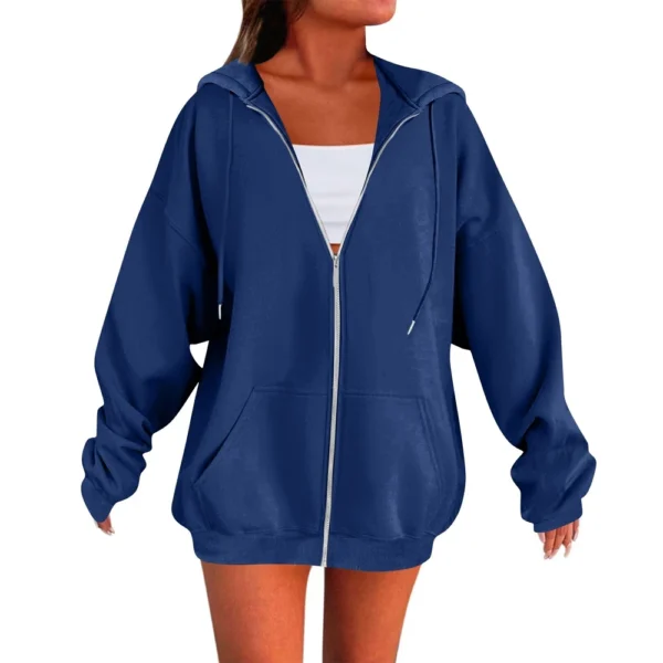 Women's Solid Color Zipper Sweatshirt Tops Daily Casual Jacket - Image 25