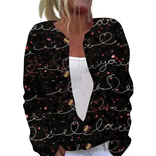 Women's Fashion Printed Valentine's Day Long Sleeved Knitted Cardigan Button - Image 14