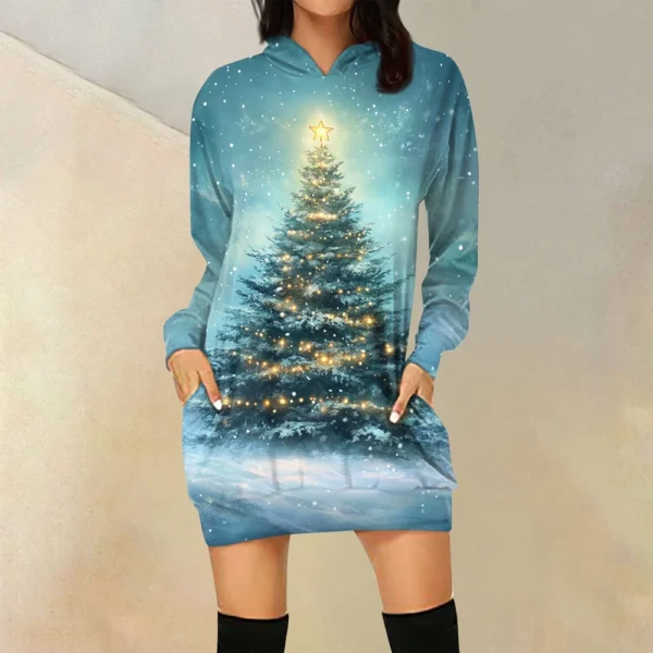 Ladies' Loose Casual Pocket Long Sleeved Hoodie Christmas Printed Sweatshirt - Image 22