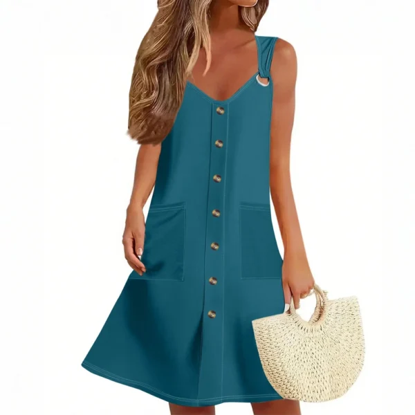 Women's Summer Dress Sleeveless Spring Solid Color Sundress With Pockets - Image 22