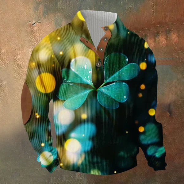 Knit Printed 3 Button - Corduroy Men's Standing Collar Pocket Sweatshirt - Image 22