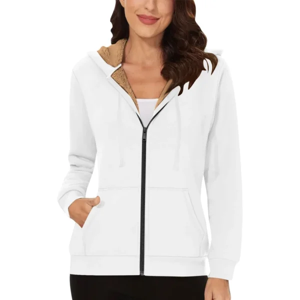Lined Jacket Women Flannel Winter Warm Fleece Zip Up Hooded With Side Pockets - Image 31