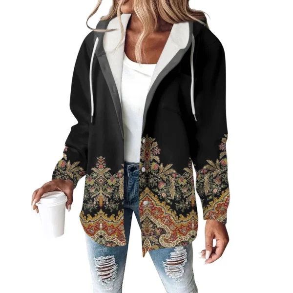 Women's Coat Casual And Fashionable Composite Thick And Warm Printed Hooded - Image 9