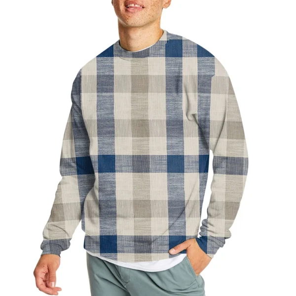 Men's Casual Fashion Comfortable Plaid Round Neck Pullover Sweatshirt Sweatshirt - Image 26