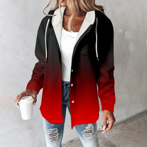 Fleece Hoodies For Women Warm Print Sweatshirt Button Lined Drawstring Hooded - Image 39