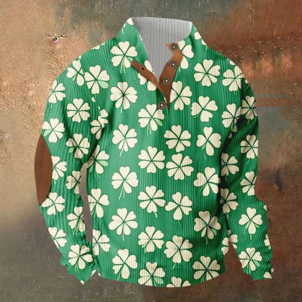 Knit Printed 3 Button - Corduroy Men's Standing Collar Pocket Sweatshirt - Image 34