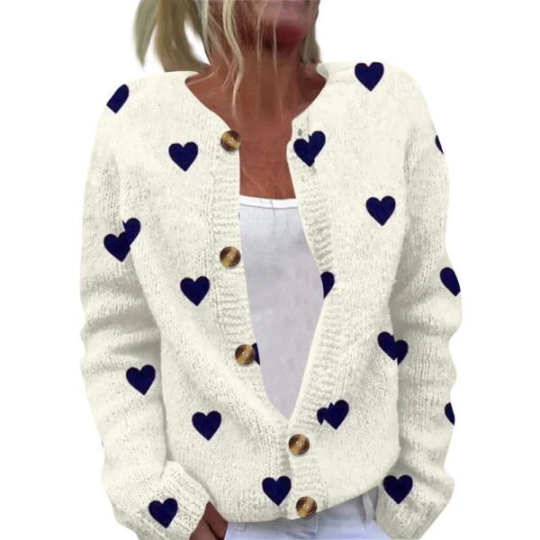 Women's Fashion Printed Valentine's Day Long Sleeved Knitted Cardigan Button - Image 14