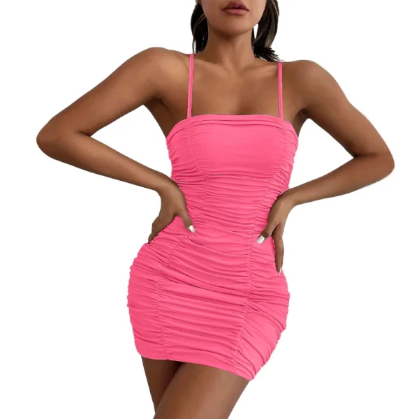 Women's Fashion Solid Color Suspender Hip Skirt Popular Pleated Waist Dress - Image 16