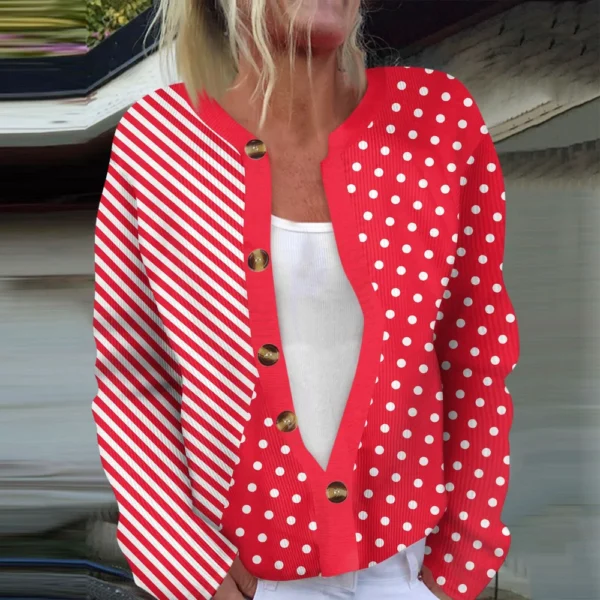 Women's Fashion Long Sleeve  Carnival Color Stripes Print Jacket Cardigan - Image 28