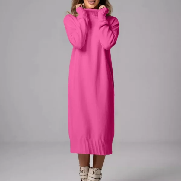 Women's Fall And Winter High Neck Loose Inner Solid Colour Thin Sweater Dress - Image 22