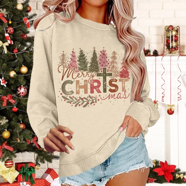 Women's Casual Loose Solid Color Easter Print Round Neck Long Sleeve Hoodie - Image 19