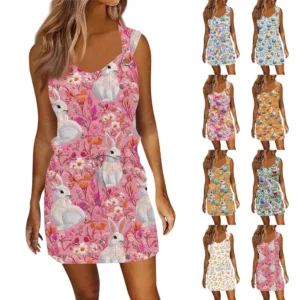 Women's Casual Loose Dresses Sundresses Printed Easter Fashion Summer Dress