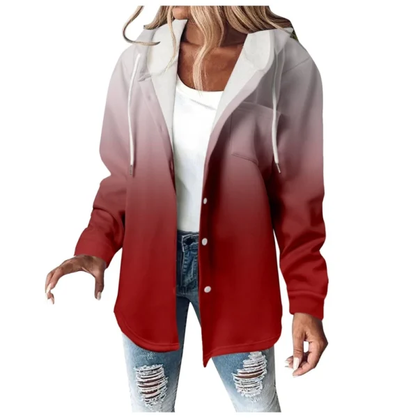Fleece Hoodies For Women Warm Print Sweatshirt Button Lined Drawstring Hooded - Image 2