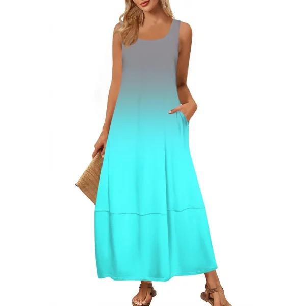Women's Casual Floor-length Summer Beach Dress Loose Gradient Print Sundress. - Image 6