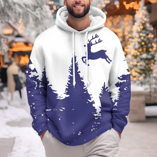 Men's Print Plush Warm Coat Fleece Sweater Casual Coat Pocket Sweater Winter - Image 13