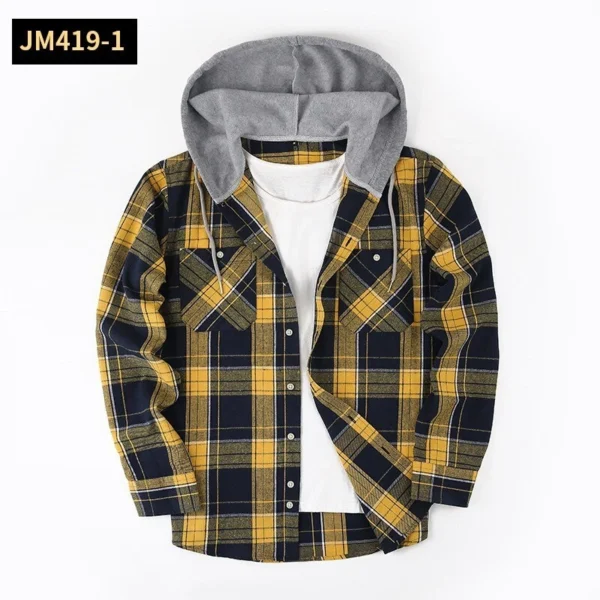 Thick long-sleeved hooded plaid shirt for men loose - Image 17