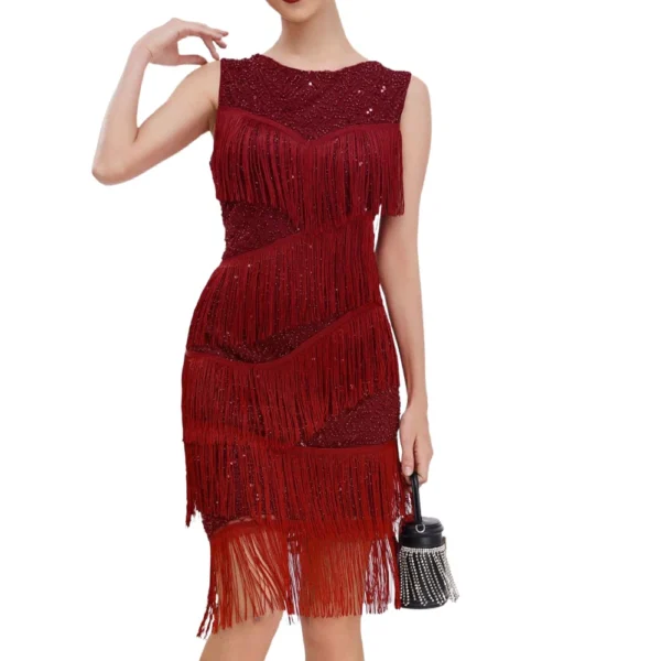 Women's Casual Sequin Bead Tassel Vest Sleeveless Evening Dress Sleeveless Dress - Image 14