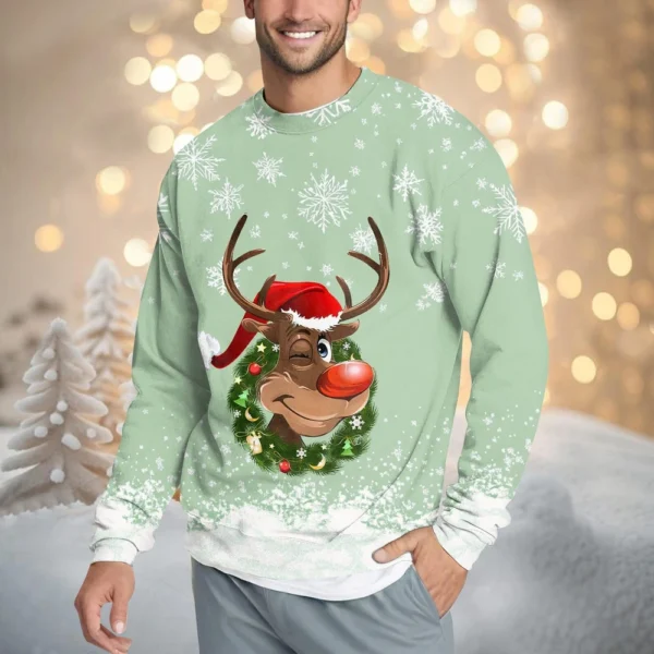Men's Casual Fashion Comfortable Christmas Printed Round Neck Pullover - Image 31