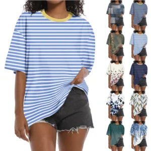 Shirt For Women's Fashion Casual Falling Shoulder Sleeves Round Neck Short