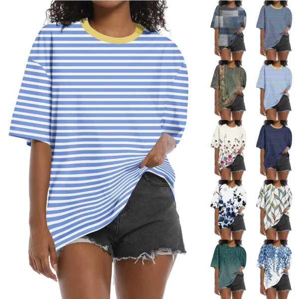 Shirt For Women's Fashion Casual Falling Shoulder Sleeves Round Neck Short