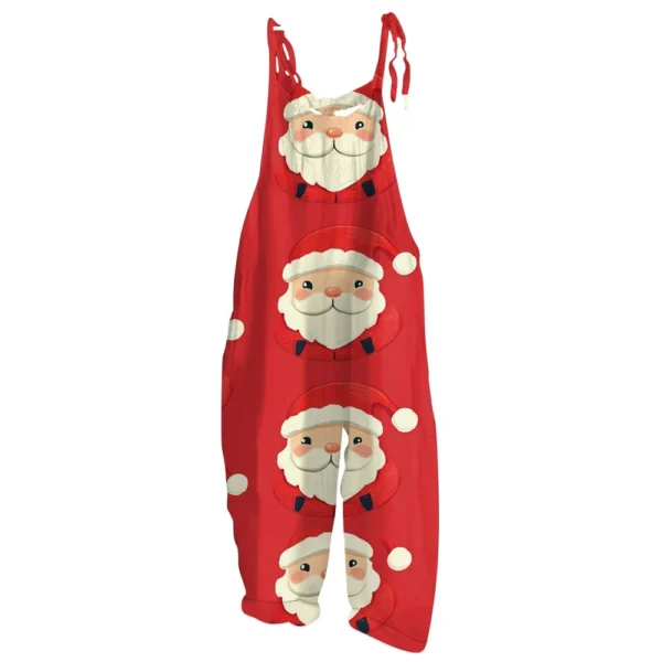 Women's Loose Print Casual Christmas Vintage Jumpsuit Shoulder Strap - Image 2