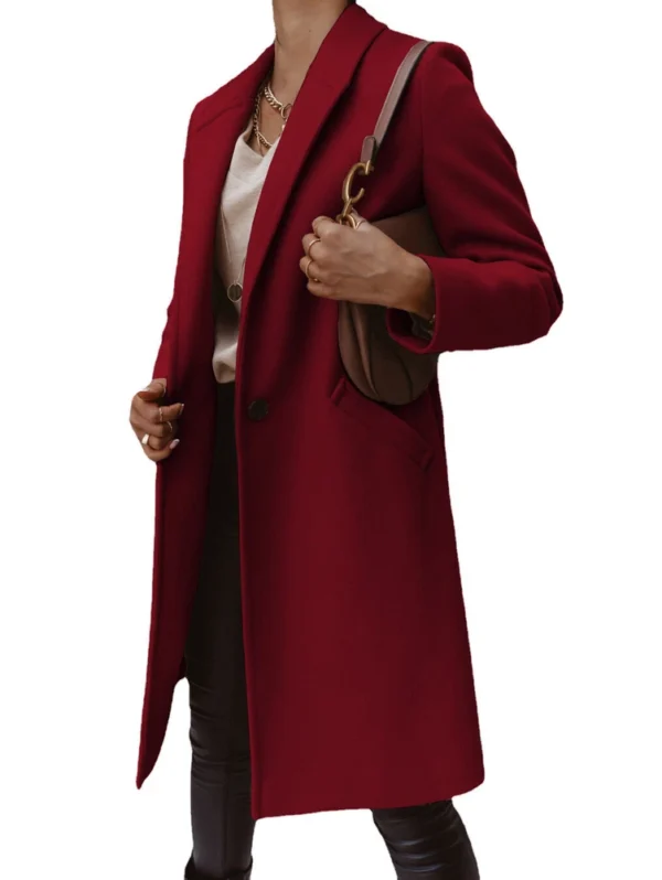 Solid color lapel long button woolen coat for women - Image 14