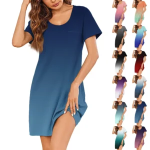 Womens Summer Dresses Short Sleeve Linen Casual T-Shirt Dresses Swing Beach