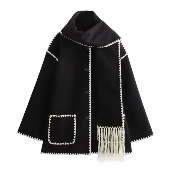 Women's scarf with patchwork tweed coat - Image 6