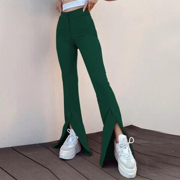 Split-cut personalized solid color flared pants - Image 21