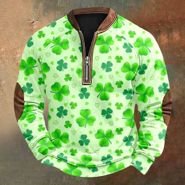 Men's St. Patrick's Day Vintage Casual Zip Sweatshirt Outdoor Casual Top - Image 34