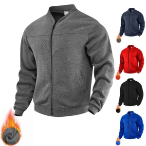Men's New Solid Color Men's Hoodie Jacket Warm Plus Fleece Thick Jacket Casual
