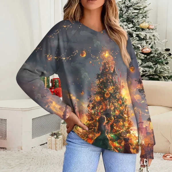 Women's Casual Fashion Comfortable Raglan Sleeve V-Neck Christmas Print - Image 28