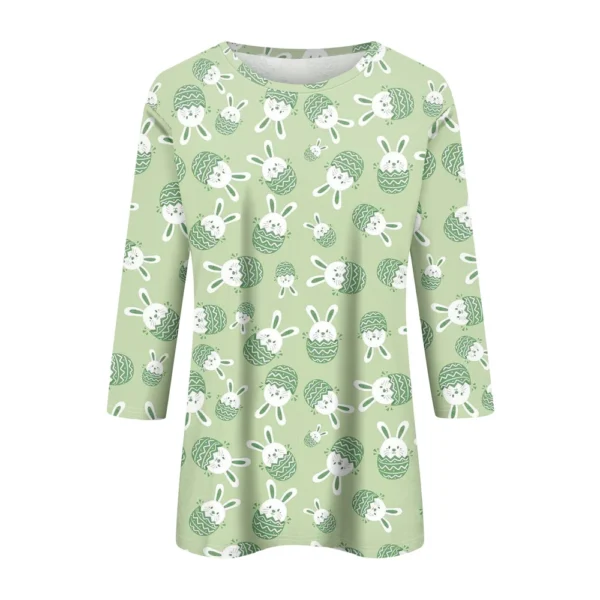 Women's Fashion Tops Casual 3/4 Sleeve Plus Size Easter Basic Printed Pullover - Image 9