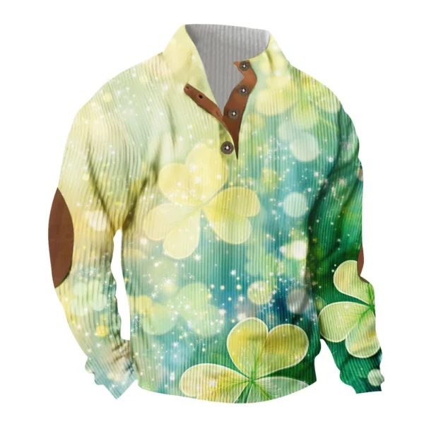 Knit Printed 3 Button - Corduroy Men's Standing Collar Pocket Sweatshirt - Image 26