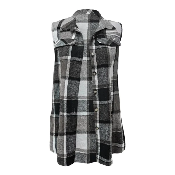 Women's Plaid Sleeveless Waistcoat Fashion Loose Women's Woolen Coat - Image 8