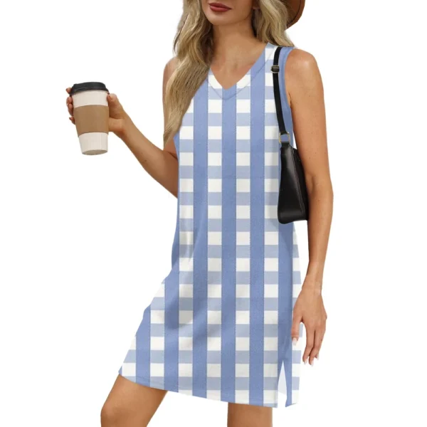 Women's V-neck Summer Casual Beach Vacation Women's Sleeveless Plaid Print - Image 6