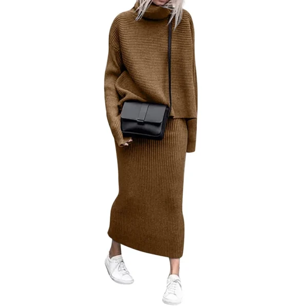 Women's Casual Loose Knit Sweater Top Long Skirt Two-piece Set - Image 19