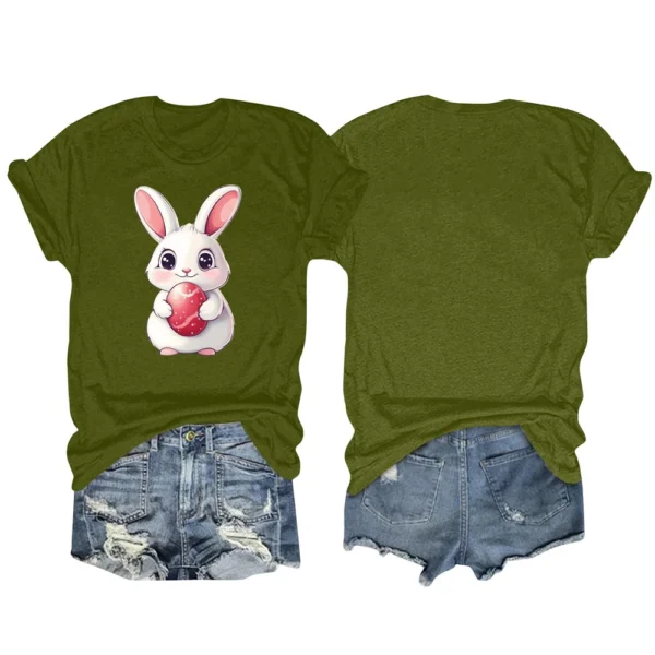 Happy Easter Women's Fashion Printed Round Neck Short Sleeve T-Shirt Pullover - Image 12