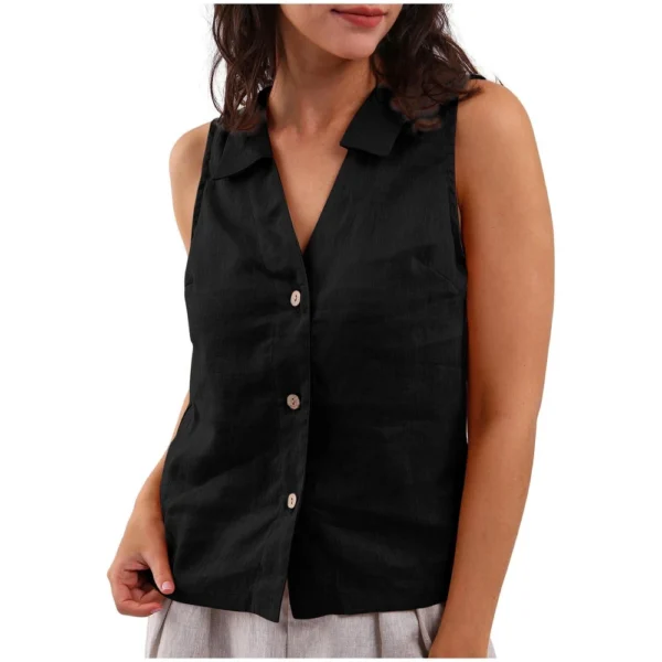 Women's Fashion Loose Solid Color Cotton And Linen Buttoned Lapel Vest Casual - Image 17