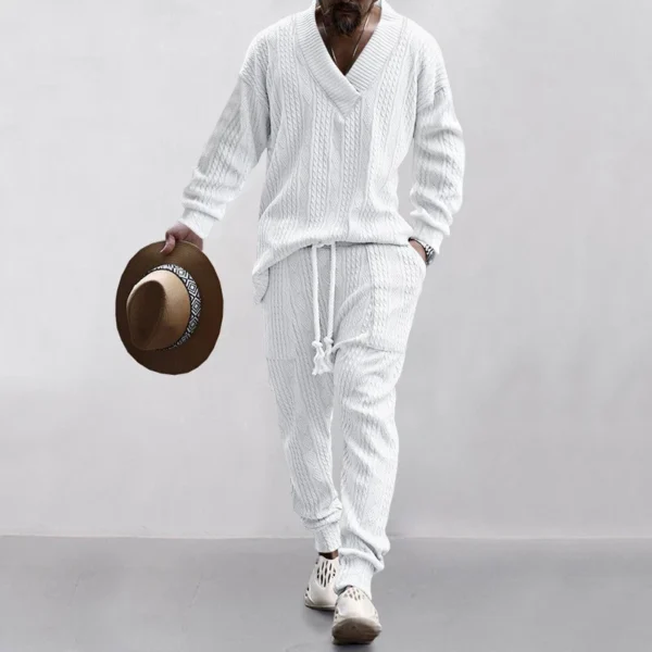 Men's casual trousers V-neck jacquard knit suit - Image 2