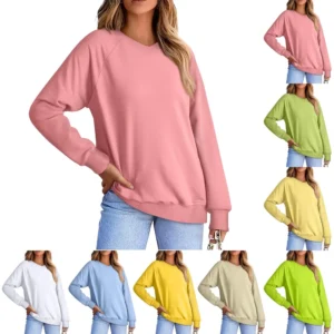 Women's Fashion Sweatshirt V-neck Long Sleeve Solid Color Casual Loose Pullover