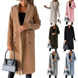 Women's long-sleeved lapel solid color slim-fit coat coat